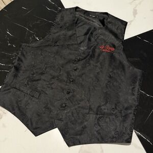HI-TIE Men's Paisley 100% Silk Vest  XL Black Jacquard Formal Bartender Bar Back